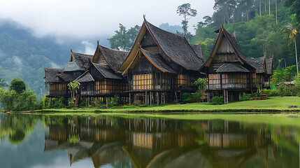 Obraz premium Traditional longhouses nestled in the highlands of Sarawak (1)