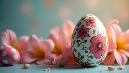 Elegant Easter Egg with Pink Floral Design and Blossoms, Celebrating Spring Festivities