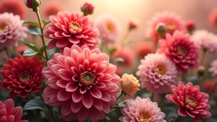 Dreamy Dahlia Garden with Pink and Red Blooms