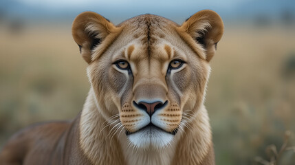 Fototapeta premium African Lioness Stares With Somber Expression