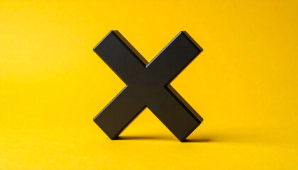 Fototapeta premium Black X cross mark icon isolated on yellow. Symbol of negative response, rejection or denial.