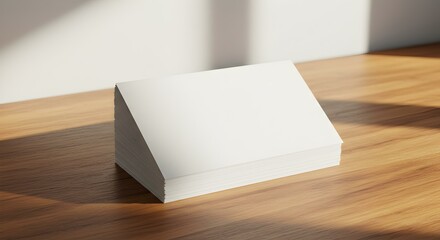 Angled Blank Card Mockup on Wooden Desk Surface
