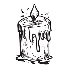 Dripping wax candle silhouette vector illustration, Candle With Dripping Wax And Flame