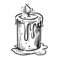Dripping wax candle silhouette vector illustration, Candle With Dripping Wax And Flame