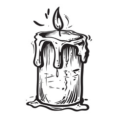 Dripping wax candle silhouette vector illustration, Candle With Dripping Wax And Flame