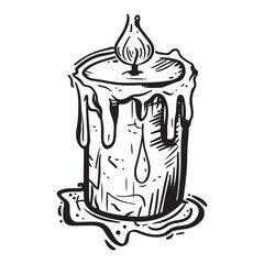 Dripping wax candle silhouette vector illustration, Candle With Dripping Wax And Flame