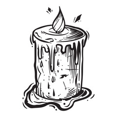 Dripping wax candle silhouette vector illustration, Candle With Dripping Wax And Flame