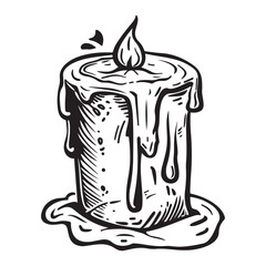 Dripping wax candle silhouette vector illustration, Candle With Dripping Wax And Flame