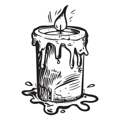 Dripping wax candle silhouette vector illustration, Candle With Dripping Wax And Flame