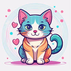 Fototapeta premium Cute Cartoon Cat Illustration