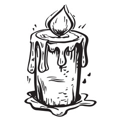 Dripping wax candle silhouette vector illustration, Candle With Dripping Wax And Flame