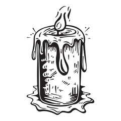Dripping wax candle silhouette vector illustration, Candle With Dripping Wax And Flame