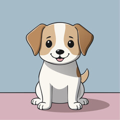 Cute Cartoon Puppy Sitting Outdoors with Happy Expression
