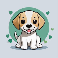 Cute Cartoon Puppy Sitting Outdoors with Happy Expression