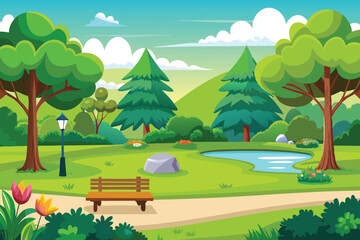 Obraz premium summer park landscape vector illustration