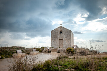 The "Chapel of St. Mary Magdalene" at Malta's Dingli Cliffs.