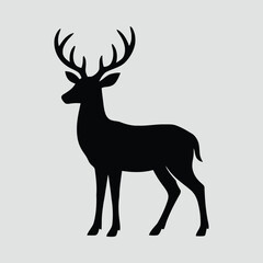 Deer with Antlers in Profile Silhouette Vector Illustration