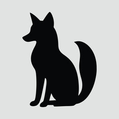 Fox Sitting with Curled Tail Silhouette Vector Illustration