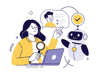 
Hiring set. Character and intelligence robot working together. Business recruitment process, job searching, employee evaluation concept