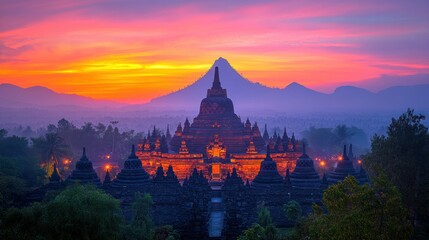 Ancient temple at sunrise