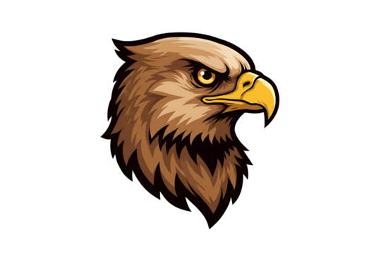Side profile of a brown eagle head with thick black outlines and golden beak, illustrated in clean vector art on a transparent background for logos, emblems, or mascot usage.
