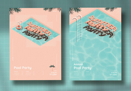 Summer Party Poster with 3D Text