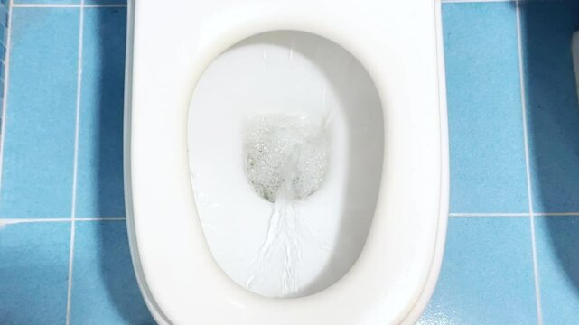 Flushing of water in the white bowl at home hygiene order clean. High quality 4k footage