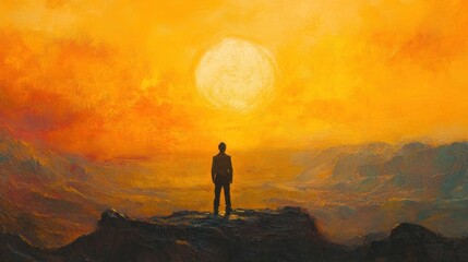 Sunset Solitude: A Man Contemplates the Vastness of the Golden Hour