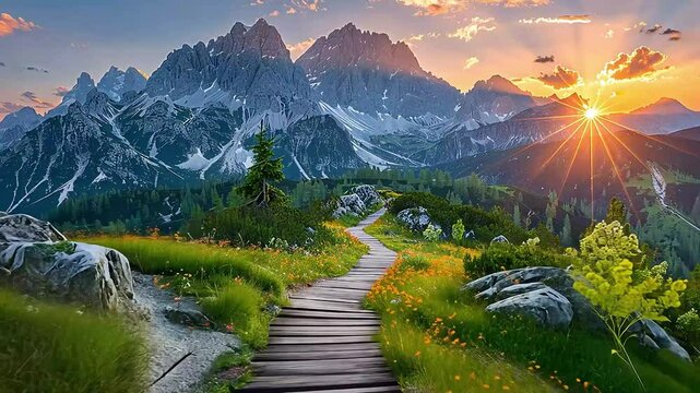 Mountain hiking trail sunrise sunset path footage