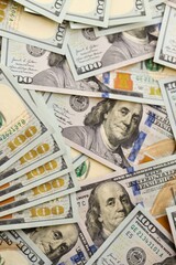 Background with money American hundred dollar bills. 100 dollar bills background close up