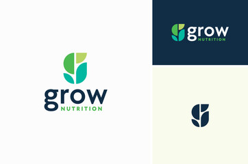 Initial Letter G with Leaves for Plant Growth or Garden Farm Cultivation Plantation logo design