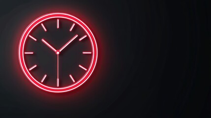 Red neon clock on dark background