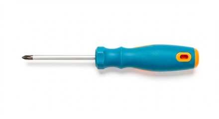 A modern ergonomic screwdriver with rubber grip, front view, centered, white background, high-resolution product shot