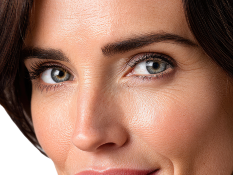 Subtle Smile: Intimate portrait of a woman capturing the grace and timeless beauty through gentle smile and captivating eyes, highlighting her natural charm and radiant skin.