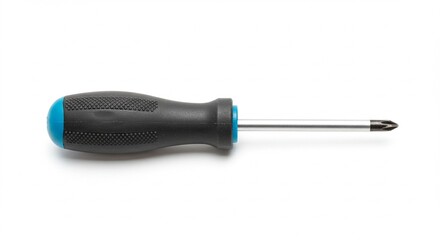 A modern ergonomic screwdriver with rubber grip, front view, centered, white background, high-resolution product shot