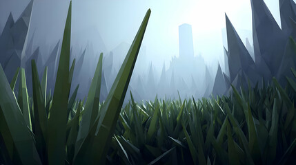 jungle in green tones with organic flow and hard surfaces