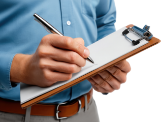 Focused Note-Taking: A close-up shot captures hands meticulously completing a checklist, emphasizing precision and attention to detail in business or administrative settings.