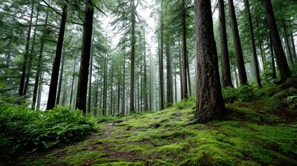 Fototapeta premium Raindrops on Forest Leaves with Rich Greens