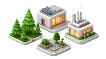 Isometric City Elements Collection on Transparent Background