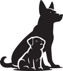Dog with Puppy Silhouette Vector Set – Family Pets, Canine Silhouettes, and Puppy Illustrations for Design Projects