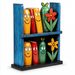 Obraz premium Whimsical Colorful Vegetable and Flower Bookshelf Sculpture
