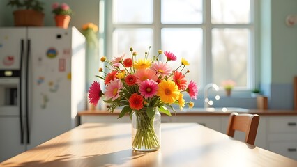 Colorful Gerbera Daisy Bouquet in Kitchen Window Light