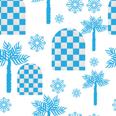 Summer  seamless pattern tropical checkered leaves modern vector summer  geometric print for wallpaper, textile design , repeat background .