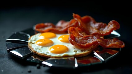 Scrumptious Breakfast: Eggs and Crispy Bacon Delight on Toast for a Savory Morning Meal