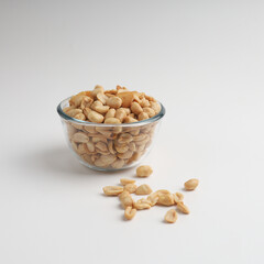Fried peanut in a glass bowl