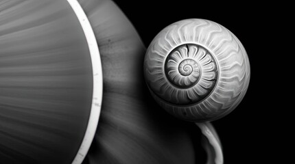 Fototapeta premium Abstract monochrome macro shot of a snail shell with spiral patterns