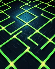 Isometric floor pattern glowing in the dark on plain dark background