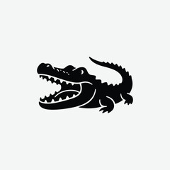 Download a high-quality crocodile silhouette vector with a clean white background. Perfect for logos, prints, and wildlife design projects.