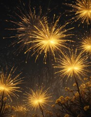 Fototapeta premium Sun-like yellow firework blossoms, intense energy , illumination, show