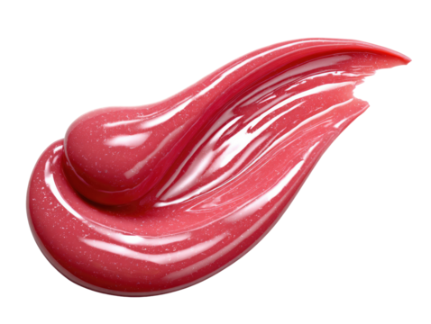 Sensual Lip Gloss Swatch: A close-up shot of a vibrant, shimmering lip gloss swipe, capturing its smooth texture and lustrous shine, perfect for cosmetic, beauty, and fashion concepts.